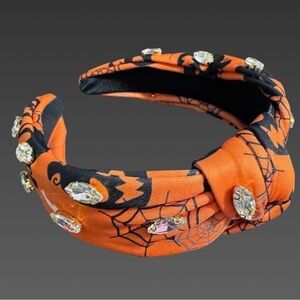 NWT Halloween Jeweled Knotted Headband Orange‎ Spider Web Print
